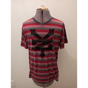 ZOO YORK Boys Youth L (14/16) Red & Grey Striped Logo Graphic V-Neck T-SHIRT